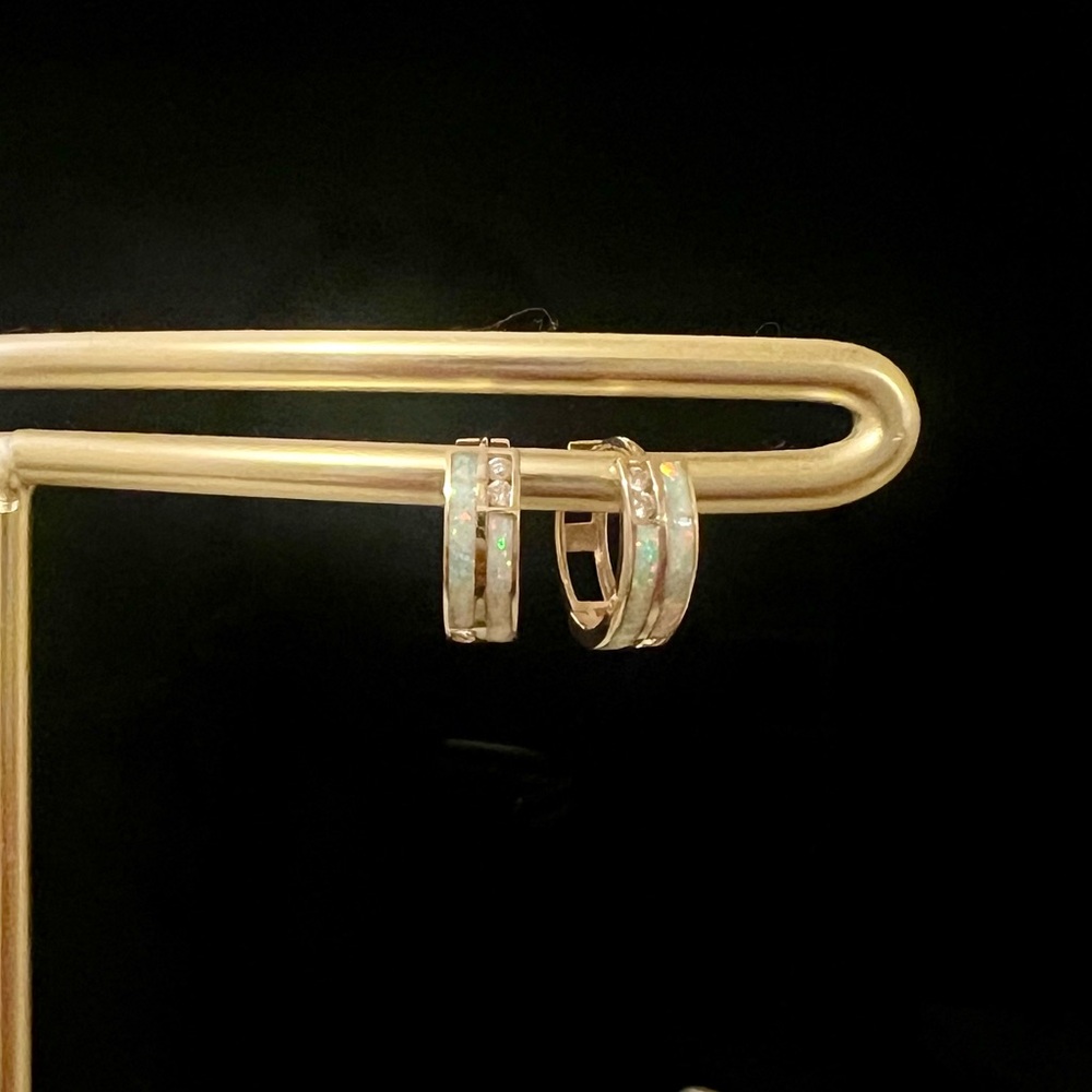 14K Gold Opal Huggie Earrings